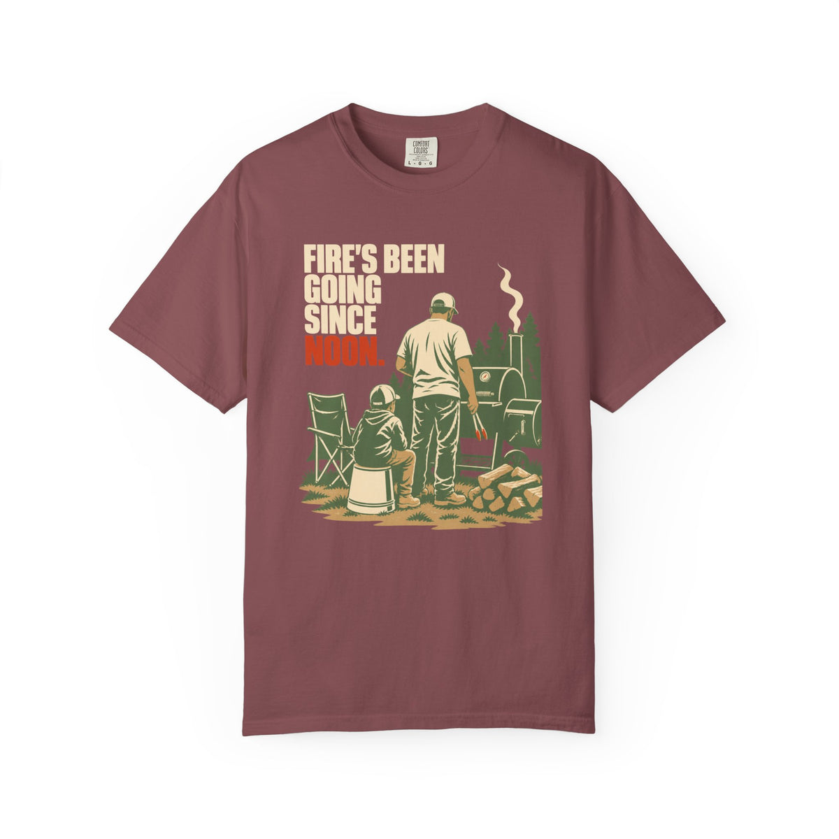 Campfire Grill T-Shirt — "Fire's Been Going Since 1492" Retro Camping Tee