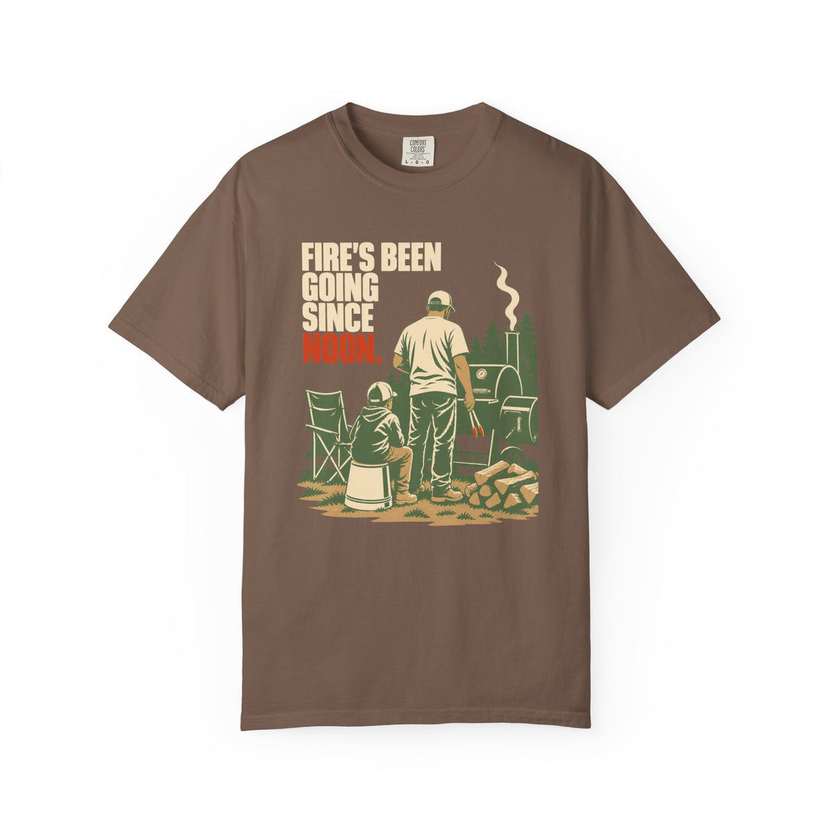 Campfire Grill T-Shirt — "Fire's Been Going Since 1492" Retro Camping Tee