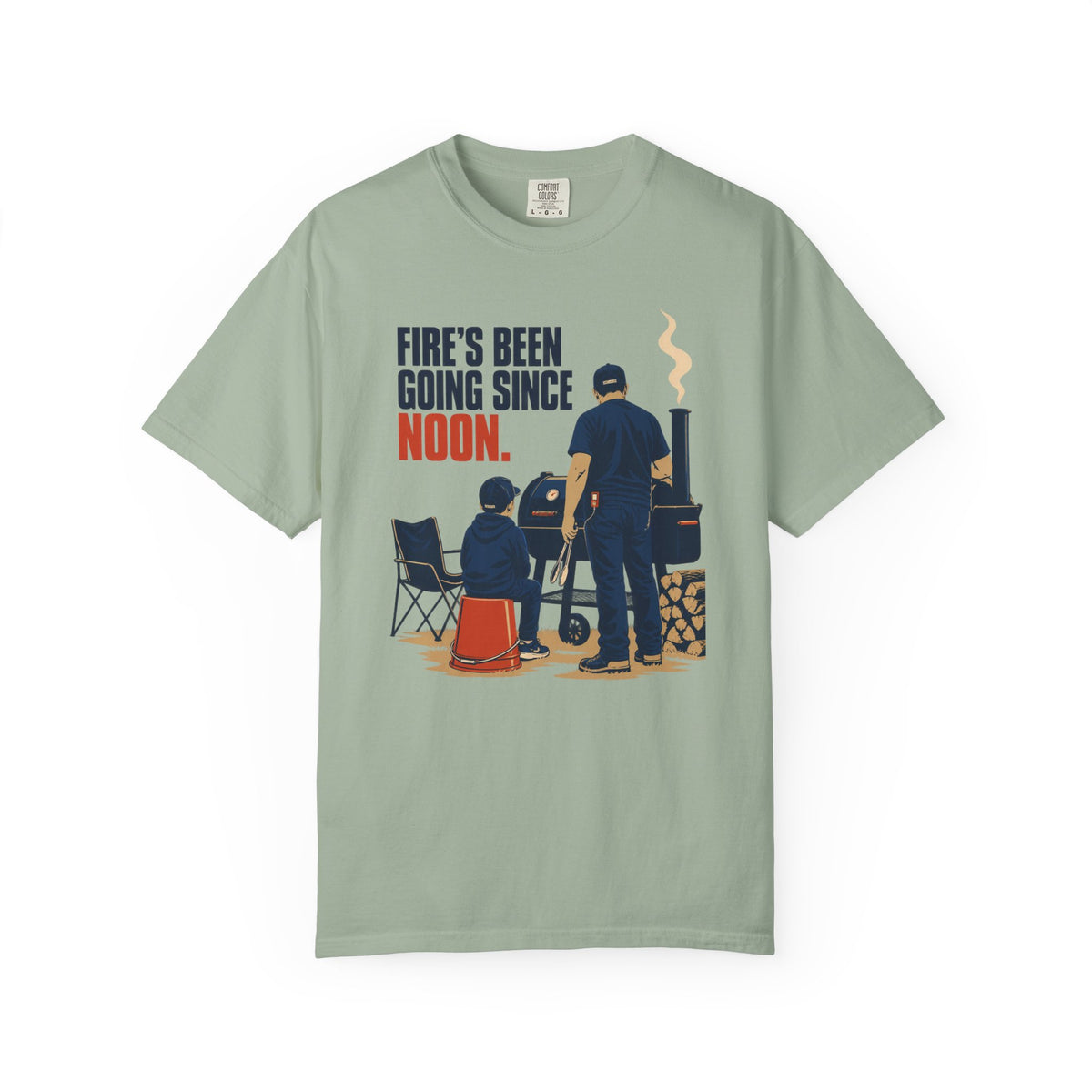 Grill T-Shirt — "Fire's Been Going Since Noon" BBQ Graphic Tee