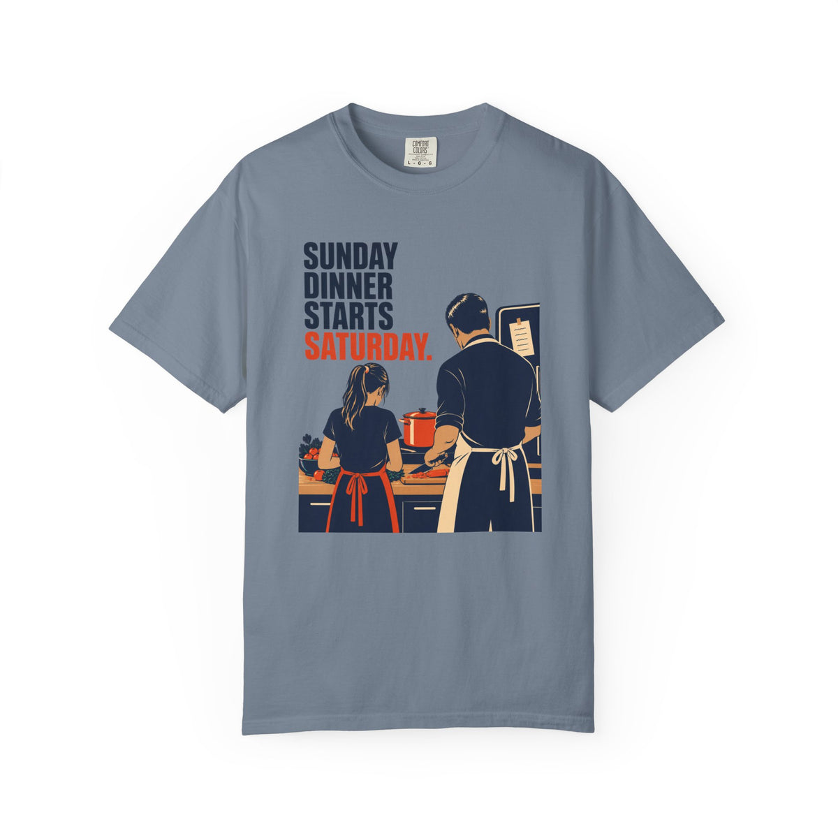 T-Shirt — “Sunday Dinner Starts Saturday” Retro Cooking Couple Tee