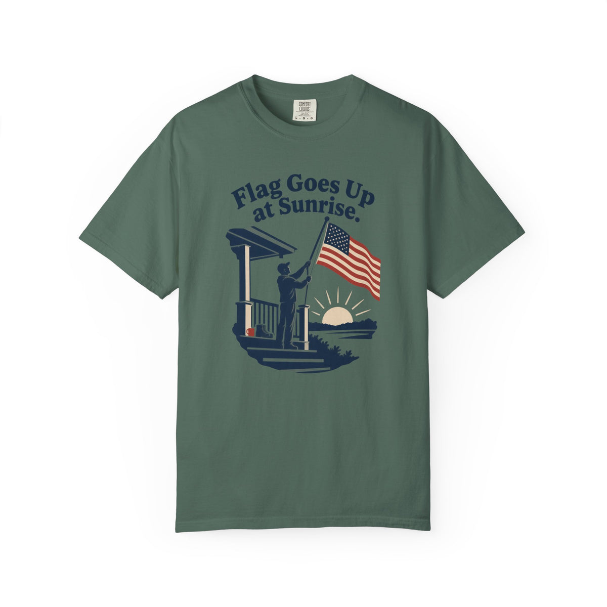 Flag Goes Up at Sunrise Patriotic T-Shirt