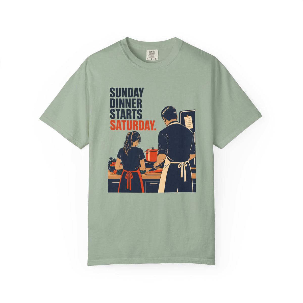 T-Shirt — “Sunday Dinner Starts Saturday” Retro Cooking Couple Tee