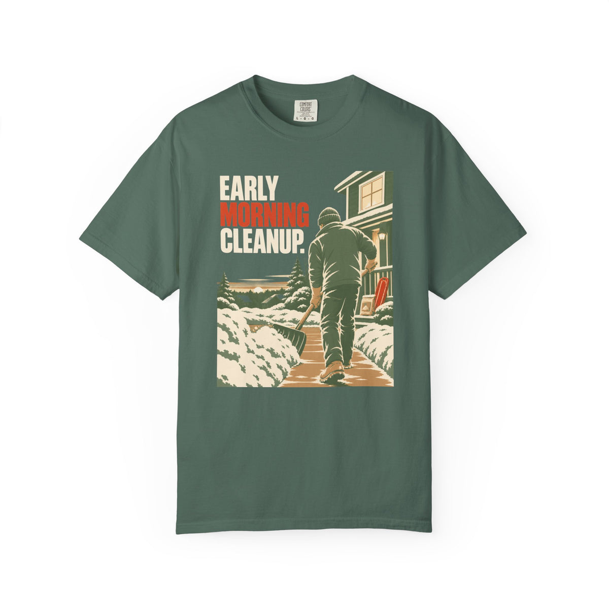 Snow Shoveling T-Shirt — "Early Morning Cleanup" Vintage Winter Yard Work Tee